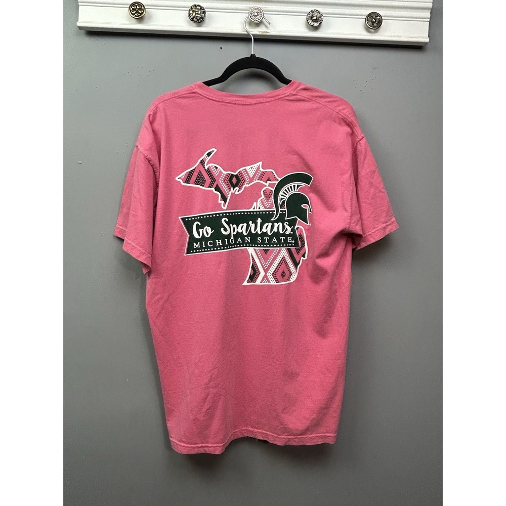 Michigan State Spartans Comfort‎ Colors Mascot T-Shirt Womens Large Pink NEW